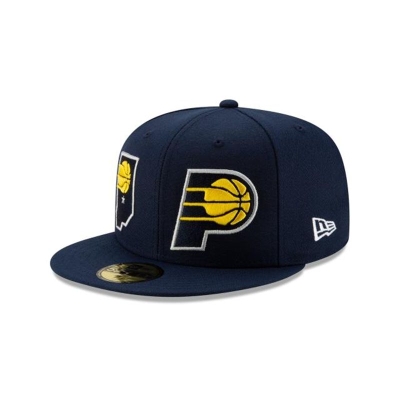 Blue Indiana Pacers Hat - New Era NBA Double Hit 59FIFTY Fitted Caps USA3582701